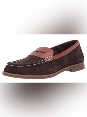 Sperry Dark Brown Suede Penny Loafers with Tan Trim